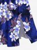 Robe midi trapèze grande taille à imprimé floral ombré hawaïen et poches fendues - Bleu Marine L