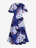 Robe midi trapèze grande taille à imprimé floral ombré hawaïen et poches fendues - Bleu Marine L