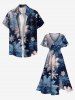 Robe midi trapèze grande taille à imprimé flocons de neige et galaxie, poches fendues - Bleu Marine XS