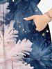 Robe midi trapèze grande taille à imprimé flocons de neige et galaxie, poches fendues - Bleu Marine XS