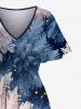 Robe midi trapèze grande taille à imprimé flocons de neige et galaxie, poches fendues - Bleu Marine XS