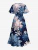 Robe midi trapèze grande taille à imprimé flocons de neige et galaxie, poches fendues - Bleu Marine XS