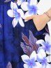 Plus Size Ombre Flower Leaf Print Hawaii Split Pocket A Line Midi Dress -  