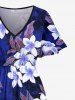Plus Size Ombre Flower Leaf Print Hawaii Split Pocket A Line Midi Dress -  