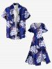 Plus Size Ombre Flower Leaf Print Hawaii Split Pocket A Line Midi Dress -  