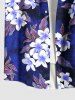 Plus Size Ombre Flower Leaf Print Hawaii Buttons Pocket Shirt For Men - Bleu Marine 3XL