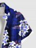 Plus Size Ombre Flower Leaf Print Hawaii Buttons Pocket Shirt For Men - Bleu Marine 3XL