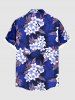 Plus Size Ombre Flower Leaf Print Hawaii Buttons Pocket Shirt For Men - Bleu Marine 3XL