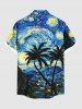 Plus Size Coconut Tree Spiral Painting Galaxy Print Hawaii Button Pocket Shirt For Men -  