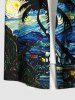 Plus Size Coconut Tree Spiral Painting Galaxy Print Hawaii Button Pocket Shirt For Men -  
