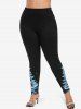 Plus Size Women's Christmas Tree Galaxy Print Leggings -  