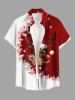 Plus Size Christmas Elk Snowflake Colorblock Print Buttons Pocket Shirt For Men -  