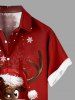 Plus Size Christmas Elk Snowflake Colorblock Print Buttons Pocket Shirt For Men -  