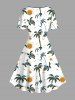 Robe hawaïenne vintage imprimée tortue et cocotiers grande taille - Blanc 5X