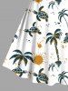 Robe hawaïenne vintage imprimée tortue et cocotiers grande taille - Blanc 5X