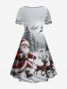 Plus Size Christmas Tree Santa Claus Elk Snowflake Print Cinched Dress -  