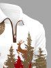 Plus Size Christmas Tree Snowflake Moon Colorblock Print Zipper Polo Shirt For Men -  