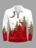 Plus Size Christmas Tree Snowflake Moon Colorblock Print Zipper Polo Shirt For Men -  