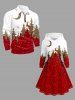 Plus Size Christmas Tree Snowflake Moon Colorblock Print Lace Up Drawstring Hoodie Dress -  