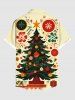 Chemise grande taille homme à boutons et poches, imprimée sapin de Noël, boules lumineuses, flocons de neige et fleurs - Jaune clair XL
