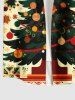Chemise grande taille homme à boutons et poches, imprimée sapin de Noël, boules lumineuses, flocons de neige et fleurs - Jaune clair XL