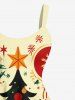 Plus Size Christmas Tree Light Ball Snowflake Flowers Print Tank Dress -  