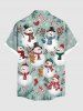 Plus Size Christmas Snowman Teddy Bear Snowflake Candy Print Buttons Pocket Shirt For Men -  