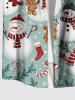 Plus Size Christmas Snowman Teddy Bear Snowflake Candy Print Buttons Pocket Shirt For Men -  