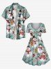 Plus Size Christmas Snowman Teddy Bear Snowflake Candy Print Cinched Dress -  