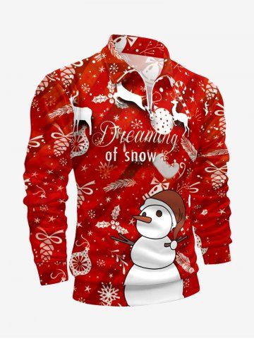 Plus Size Christmas Ball Elk Candy Snowman Print Zipper Polo Shirt For Men - RED - S