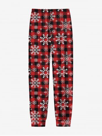 Plus Size Men's Christmas Plaid Snowflake Print Jogger Pants - RED - L