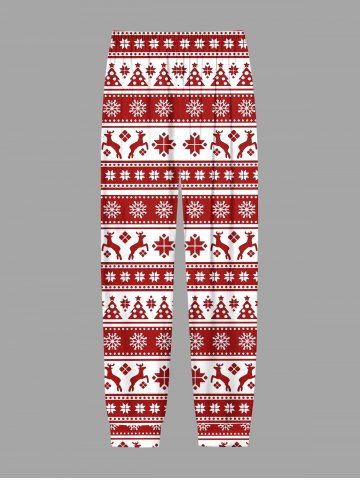 Plus Size Men's Christmas Elk Snowflake Print Jogger Pants - RED - XL