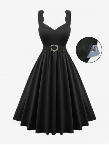 Robe trapèze grande taille unie à poches et ceinture amovible - BLACK - 2X | US 18-20