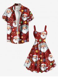 Christmas Ball Snowflake Santa Claus Candy Print Plus Size Matching Outfit For Couples -  