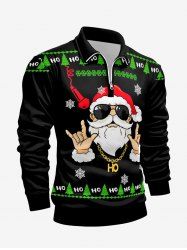 Plus Size Men's Christmas Tree Snowflake Santa Claus Microphone Print Zipper Polo Shirt -  