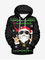 Sweat à capuche à manches longues pour femme grande taille, imprimé sapin de Noël, flocons de neige et Père Noël. - Noir XL