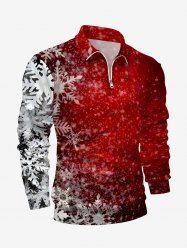 Polo grande taille à fermeture éclair avec imprimé flocons de neige ombré de Noël pour hommes - Rouge 3XL