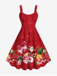 Plus Size Christmas Flamingo Santa Claus Pineapple Flowers Print Tank Dress -  
