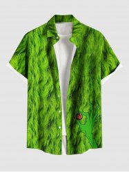 Plus Size Christmas Elf Claws Print Buttons Pocket Shirt For Men -  