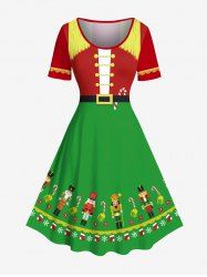 Plus Size Christmas Stocking Snowflake Candy Guard Costume Print Vintage Dress -  