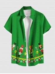 Plus Size Christmas Stocking Snowflake Candy Guard Print Buttons Pocket Shirt For Men -  
