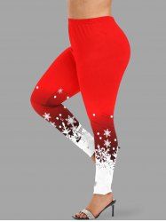 Plus Size Christmas Snowflake Ombre Colorblock Print Leggings -  