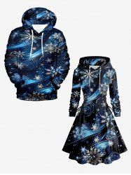 Christmas Snowflake Galaxy Swirl Print Plus Size Matching Outfit For Couples -  