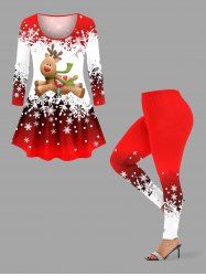 Christmas Snowflake Ombre Colorblock Print Plus Size Matching Set -  