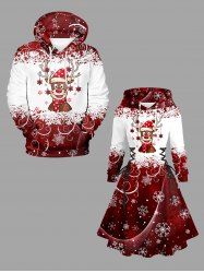 Christmas Elk Snowflake Print Plus Size Matching Outfit For Couples -  
