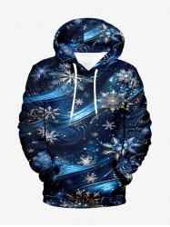 Plus Size Christmas Snowflake Galaxy Swirl Print Drawstring Pockets Hoodie For Men -  