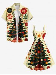 Christmas Tree Light Ball Snowflake Flowers Print Plus Size Matching Outfit For Couples -  