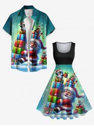 Christmas Santa Claus Penguin Snowflake Print Plus Size Matching Outfit For Couples -  