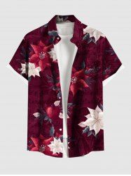 Plus Size Christmas Ombre Flower Leaf Print Button Pocket Shirt For Men -  