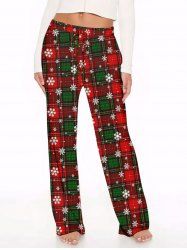 Pantalon à jambes larges à carreaux et flocons de neige pour femmes grandes tailles, avec cordon de serrage. - Rouge L